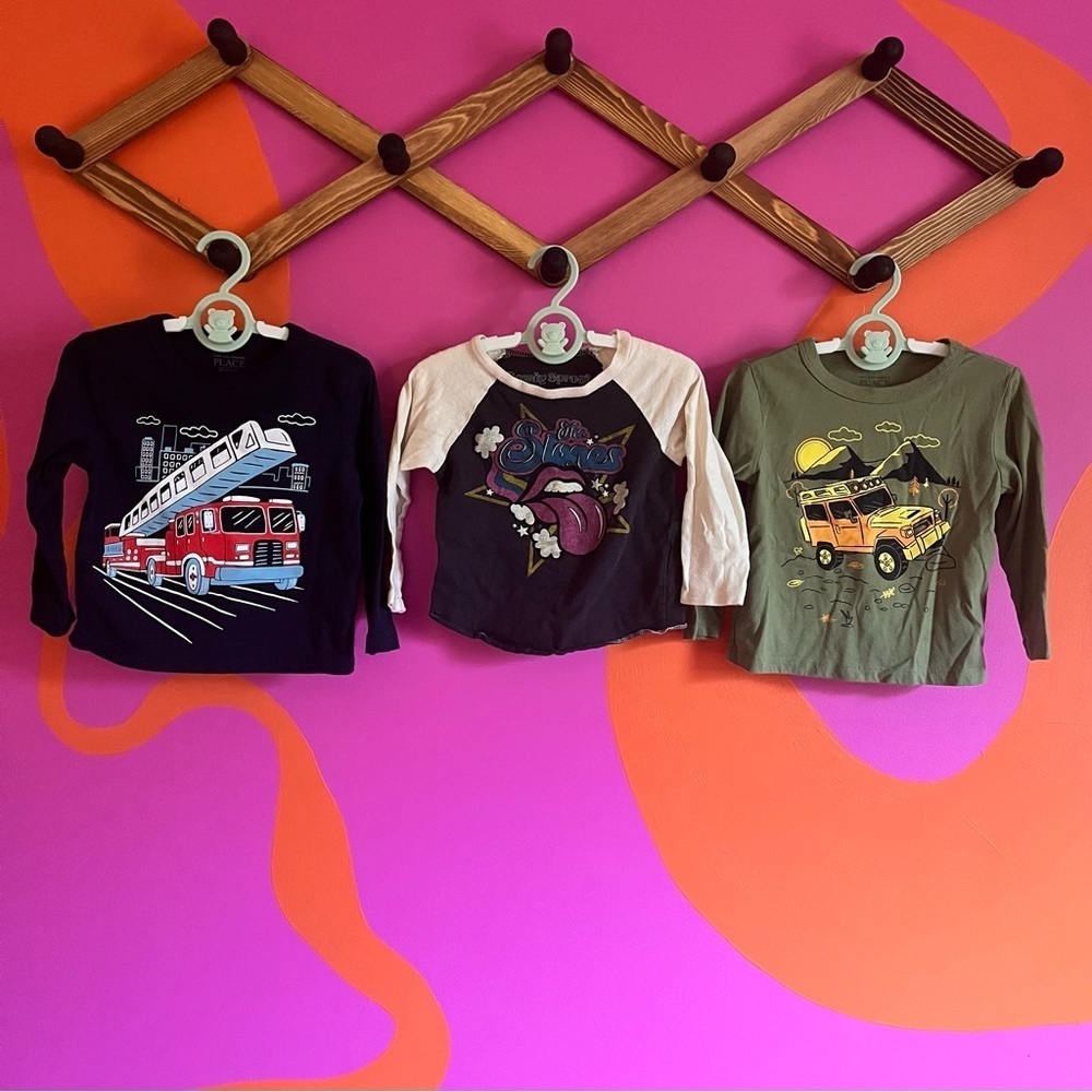 Lot of 3: 18-24 month Long Sleeve Tee Shirts - Fire Truck, Jeep, Rolling Stones